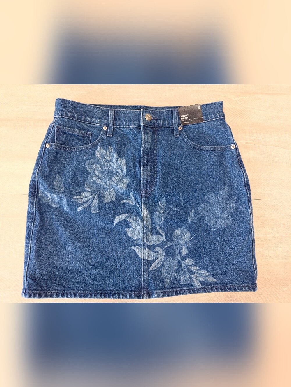 Express Blue Denim Floral Mini Skirt - Picture 2 of 3
